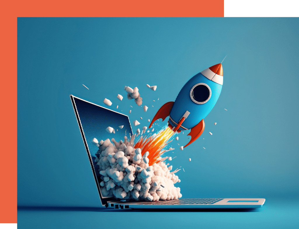 Rocket Launching out of Laptop graphic