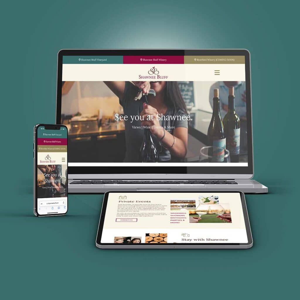Shawnee Bluff Winery website show on desktop, tablet and mobile